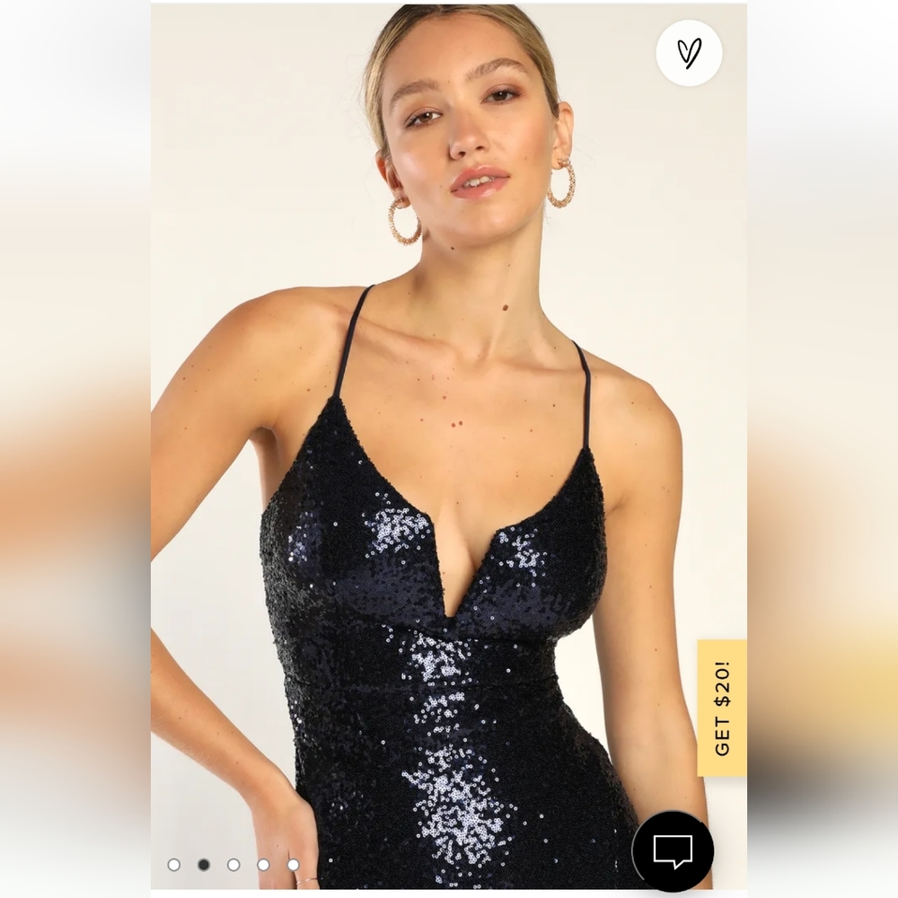 Lulu's navy sequin lace up midi dress - Picture 2 of 6